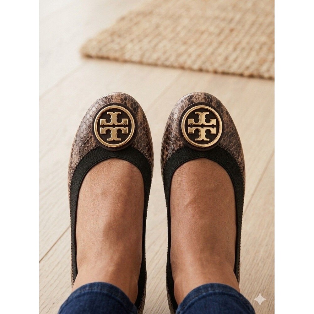 Tory Burch  Caroline Ballet Flats Shoes  Snakeskin Pattern Leather 7 M